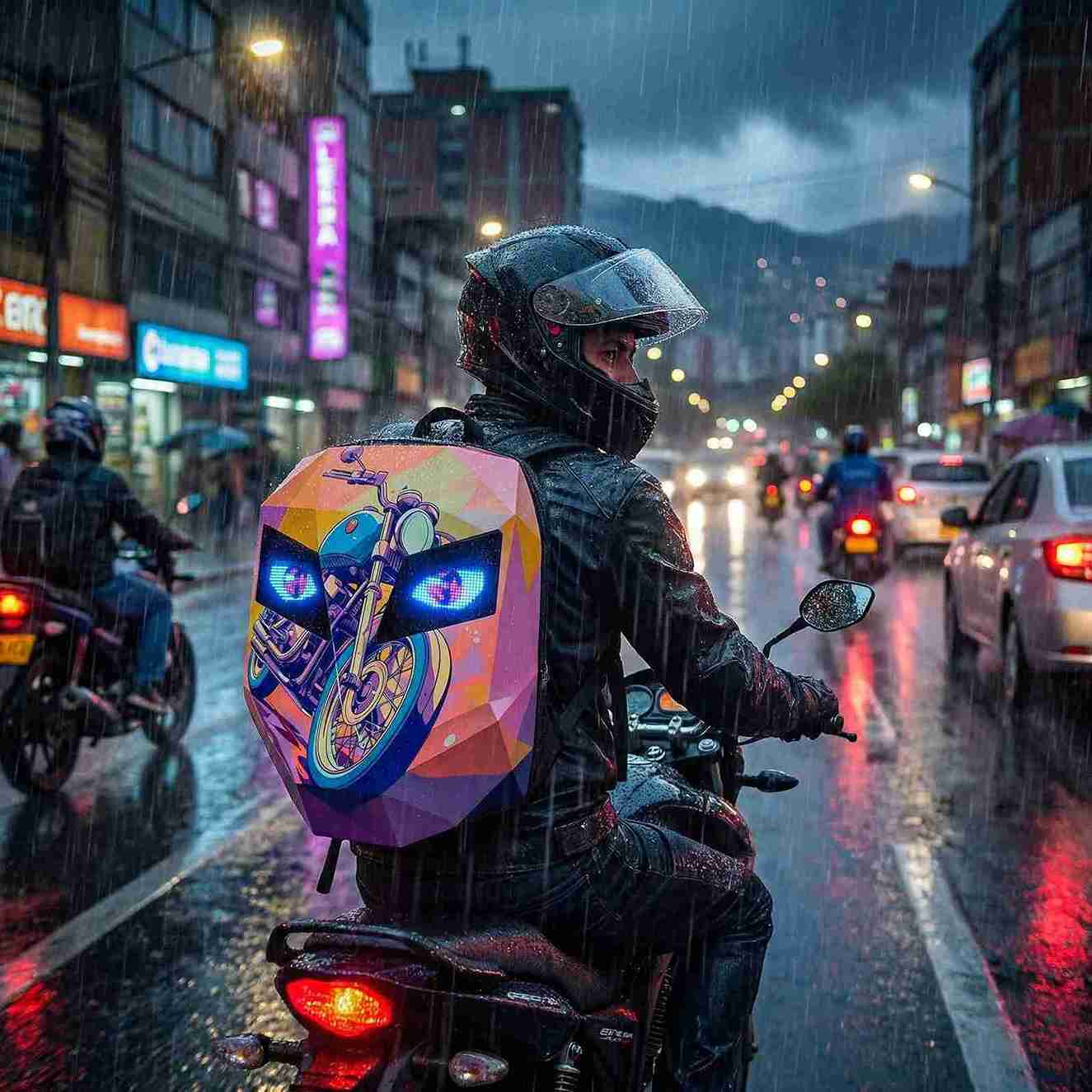 Morral Semi Impermeable LED Moto Colores - MTK502 + Power Bank