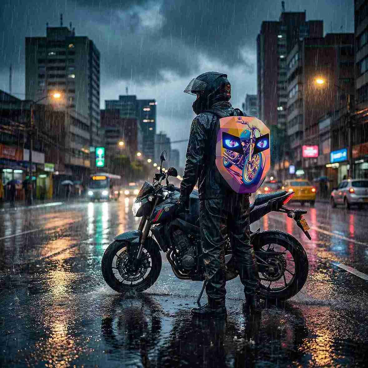 Morral Semi Impermeable LED Moto Colores - MTK502 + Power Bank